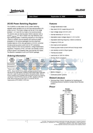 ISL8540 datasheet - DC/DC Power Switching Regulator