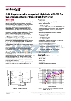 ISL85402IRZ datasheet - 2.5A Regulator with Integrated High-Side MOSFET for Synchronous Buck or Boost Buck Converter