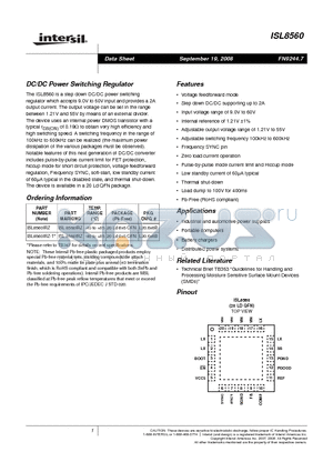 ISL8560IRZ-T datasheet - DC/DC Power Switching Regulator Voltage feedforward mode