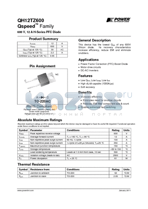 QH12TZ600 datasheet - 600 V, 12 A H-Series PFC Diode
