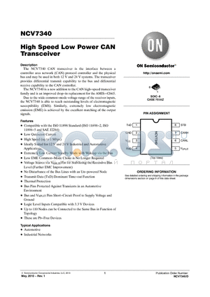 NCV7340D14R2G datasheet - High Speed Low Power CAN Transceiver