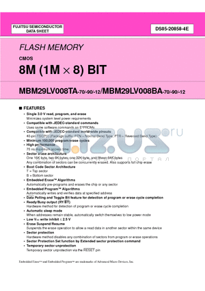 MBM29LV008TA-12PTN datasheet - 8M (1M X 8) BIT