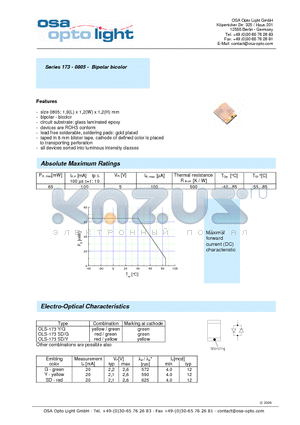 OLS-173Y/G-X-T datasheet - Series 173 - 0805 - Bipolar bicolor