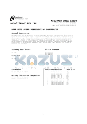 LM711AMH/883 datasheet - DUAL HIGH SPEED DIFFERENTIAL COMPARATOR