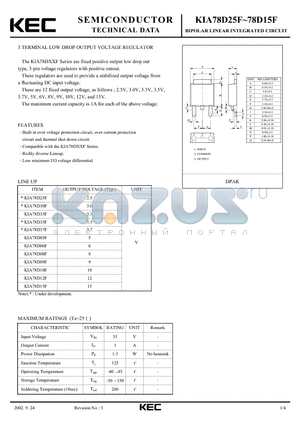 KIA78D33 datasheet - BIPOLAR LINEAR INTEGRATED CIRCUIT (3 TERMINAL LOW DROP OUTPUT VOLTAGE  REGULATOR)