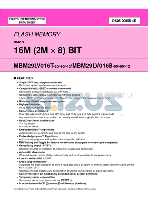 MBM29LV016B-80PTR datasheet - 16M (2M x 8) BIT