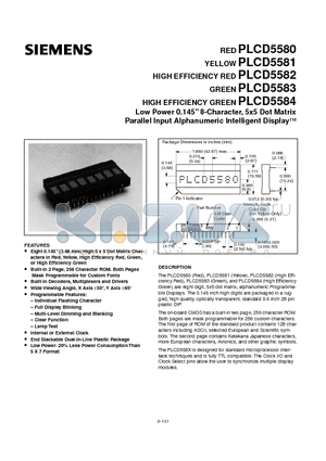 PLCD5580 datasheet - Low Power 0.145 8-Character, 5x5 Dot Matrix Parallel Input Alphanumeric Intelligent Display