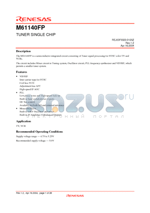 M61140FP datasheet - TUNER SINGLE CHIP