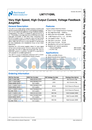 LM7171AMWGFLQV datasheet - Very High Speed, High Output Current, Voltage Feedback Amplifier