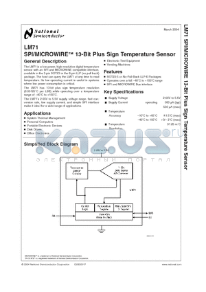 LM71CISD datasheet - SPI/MICROWIRE 13-Bit Plus Sign Temperature Sensor