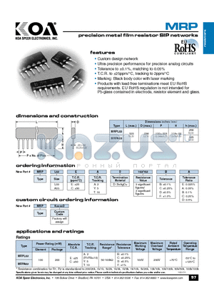 MRPA03CAD103CB datasheet - precision metal film resistor SIP networks