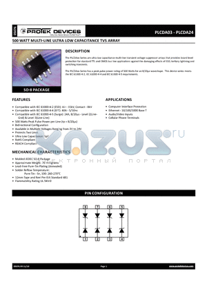 PLCDA05 datasheet - 500 WATT MULTI-LINE ULTRA LOW CAPACITANCE TVS ARRAY