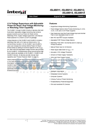 ISL88011 datasheet - 5 Ld Voltage Supervisors