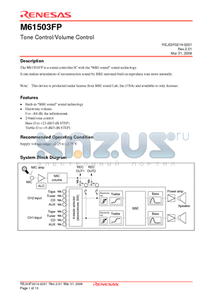 M61503FP datasheet - Tone Control/Volume Control