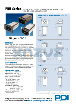 PBH16Q-00-1MM2F datasheet - 16/20A HIGH CURRENT, SNAP-IN/FLANGE MOUNT FILTER WITH IEC 60320 AC INLET SOCKET.