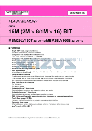 MBM29LV160B-12PFTY datasheet - 16M (2M xd 8/1M x 16) BIT