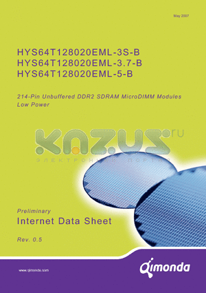 HYS64T128020EML-5-B datasheet - 214-Pin Unbuffered DDR2 SDRAM MicroDIMM Modules Low Power