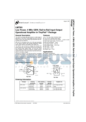 LM7301IM datasheet - Low Power, 4 MHz GBW, Rail-to-Rail Input-Output Operational Amplifier in TinyPak Package