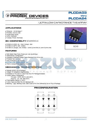 PLCDA15 datasheet - ULTRA LOW CAPACITANCE TVS ARRAY