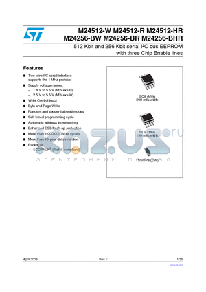 M24512-HR datasheet - 512 Kbit and 256 Kbit serial IbC bus EEPROM with three Chip Enable lines