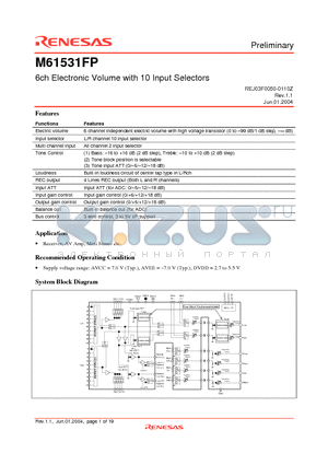 M61531FP datasheet - 6ch Electronic Volume with 10 Input Selectors