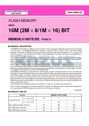 MBM29LV160BE12PBT datasheet - 16M (2M X 8/1M X 16) BIT