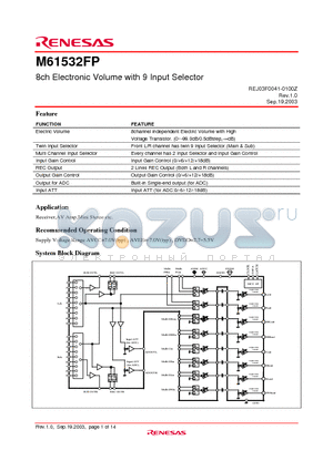 M61532FP datasheet - 8ch Electronic Volume with 9 Input Selector