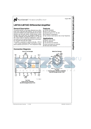 LM733CH datasheet - LM733/LM733C Differential Amplifier
