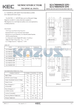 KIA78R015ZF/ZPI datasheet - BIPOLAR LINEAR INTEGRATED CIRCUIT