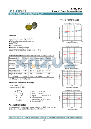 QHP-100 datasheet - 2 way 90 Power Combiner/Splitter