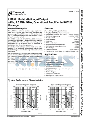 LM7341 datasheet - a15V, 4.6 MHz GBW, Operational Amplifier in SOT-23 Package