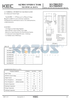 KIA78R018FP datasheet - BIPOLAR LINEAR INTEGRATED CIRCUIT