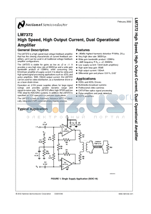 LM7372MR datasheet - High Speed, High Output Current, Dual Operational Amplifier