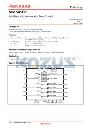 M61541FP datasheet - 6ch Electronic Volume with Tone Control