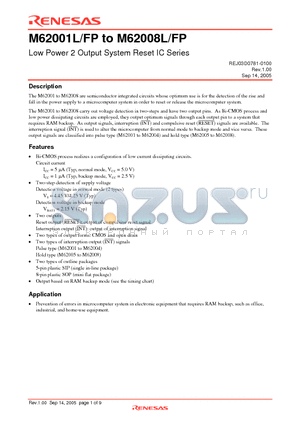 M62001FP datasheet - Low Power 2 Output System Reset IC Series
