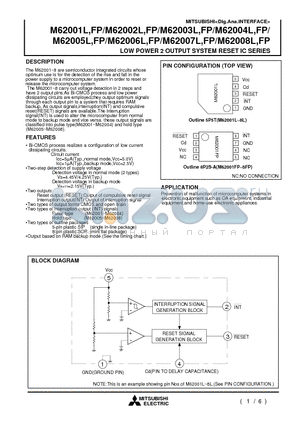 M62001L datasheet - LOW POWER 2 OUTPUT SYSTEM RESET IC SERIES