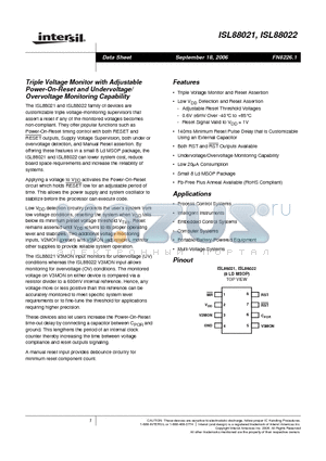 ISL88021 datasheet - Triple Voltage Monitor with Adjustable Power-On-Reset and Undervoltage/ Overvoltage Monitoring Capability