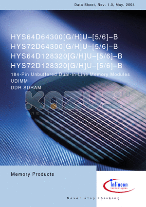HYS64D64300HU-6-B datasheet - 184-Pin Unbuffered Dual-In-Line Memory Modules