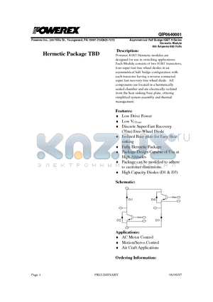 QIP0640001 datasheet - Asymmetrical Half Bridge IGBT H-Series Hermetic Module (400 Amperes/600 Volts)