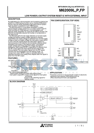 M62009FP datasheet - LOW POWER 2 OUTPUT SYSTEM RESET IC WITH EXTERNAL INPUT