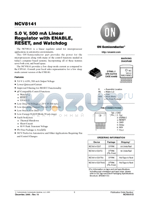 NCV8141D2TR4G datasheet - 5.0 V, 500 mA Linear Regulator with ENABLE, RESET, and Watchdog
