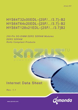 HYS64T128921EDL-2.5B2 datasheet - 200-Pin SO-DIMM DDR2 SDRAM Modules
