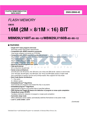 MBM29LV160T-90PFTY datasheet - 16M (2M xd 8/1M x 16) BIT