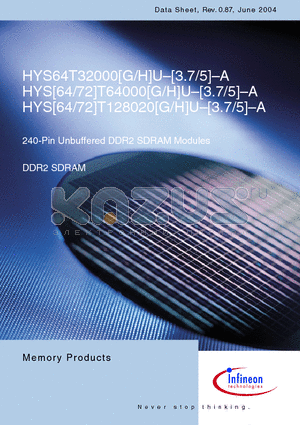 HYS64T128020HU-5-A datasheet - 240-Pin Unbuffered DDR2 SDRAM Modules