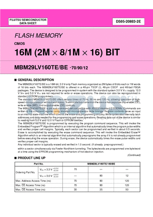 MBM29LV160TE12PCV datasheet - 16M (2M X 8/1M X 16) BIT