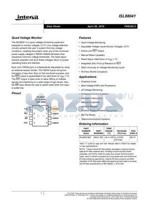 ISL88041IBZ datasheet - Quad Voltage Monitor