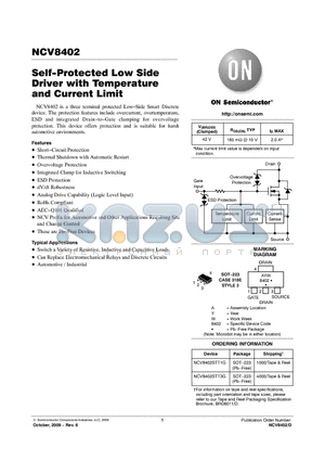 NCV8402STT1G datasheet - Self-Protected Low Side Driver with Temperature and Current Limit