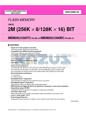 MBM29LV200BC-70 datasheet - 2M (256K X 8/128K X 16) BIT