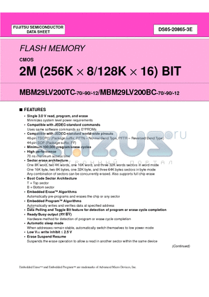 MBM29LV200TC-12PFTR datasheet - 2M (256K X 8/128K X 16) BIT