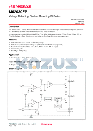 M62030FP datasheet - Voltage Detecting, System Resetting IC Series